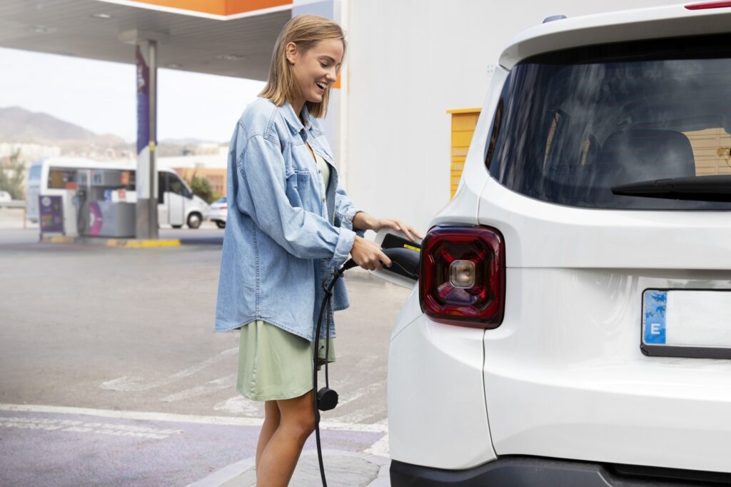 close up electric car charging